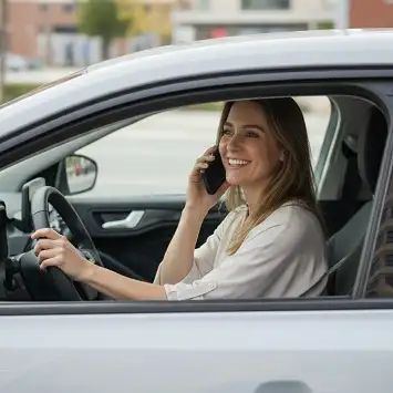 Mujer hablando por teléfono sentada en el auto